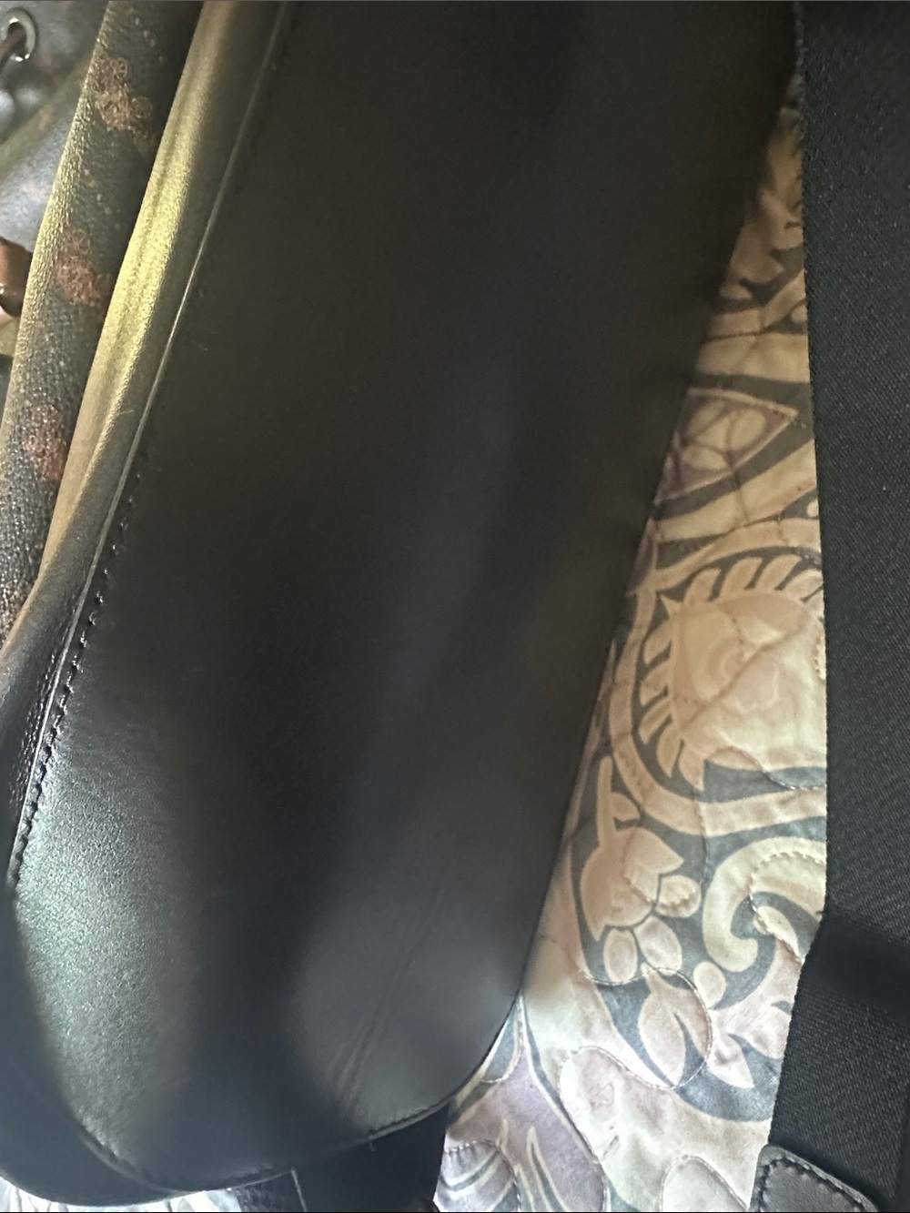 Coach Black Leather Drawstring Backpack with Brown Signature Accents - Picture 6 of 6